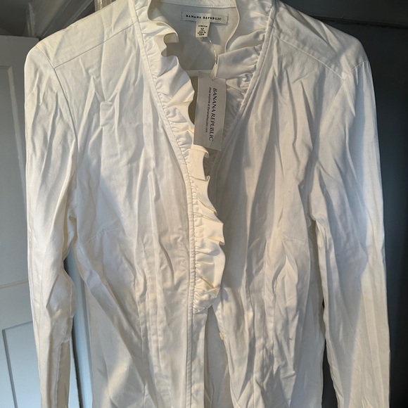 Banana Republic WHITE Ruffle Collar Blouse - Picture 3 of 4